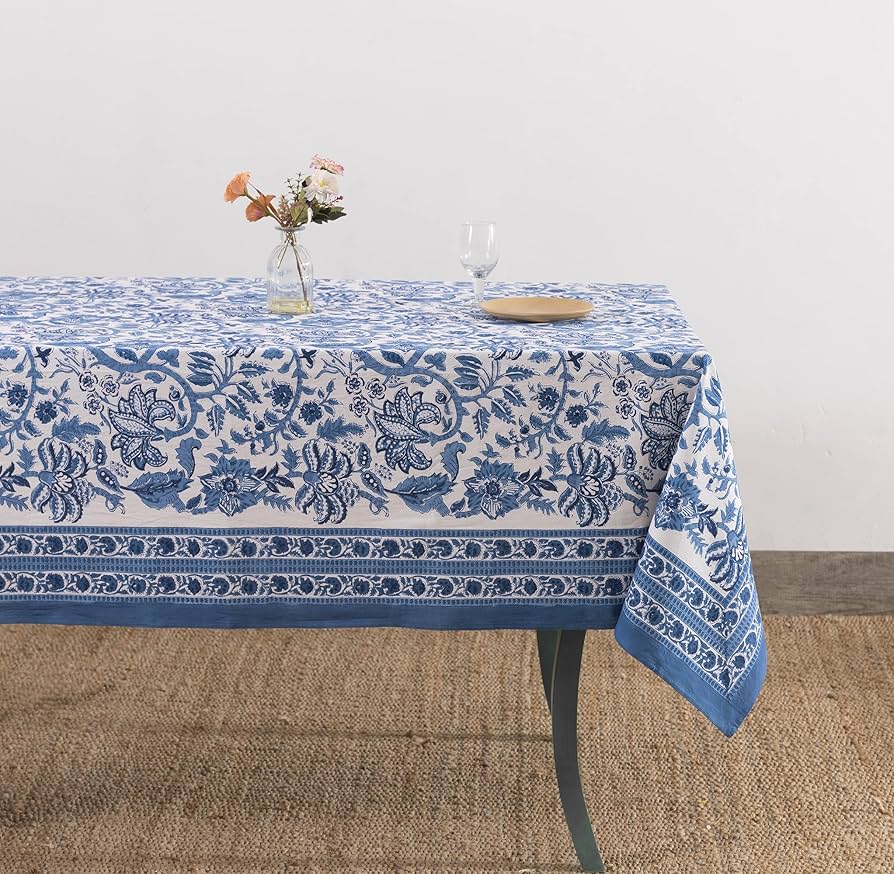Blue floral tablecloth
