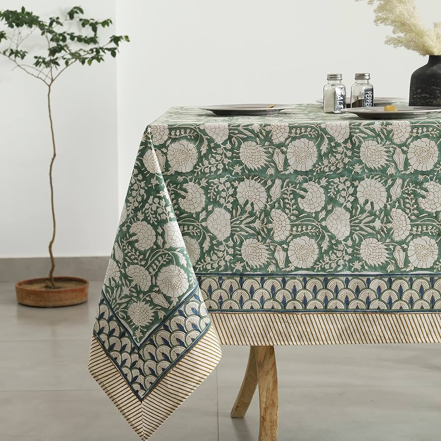 Green floral handloom tablecloth