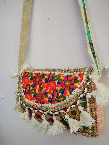 Embroidered handloom handbag